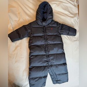 Polo Ralph Lauren Baby Navy Hooded Puffer Snowsuit / onsie 12M